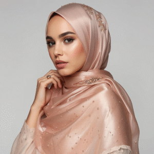 Blush Pink Embroidered Organza Hijab