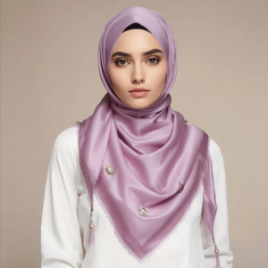 Elegant Lilac Pearl-Embellished Silk Hijab